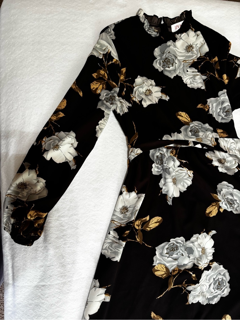 JJs House Black Maxi Dress with White and Gold Floral Print - Picture 2 of 6